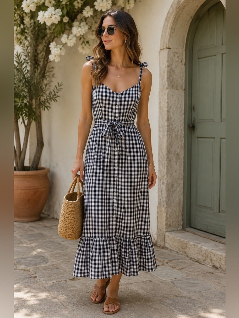 JCrew Cottagecore Gingham Button Front Tie Waist Maxi Dress 0 Euro Summer Preppy